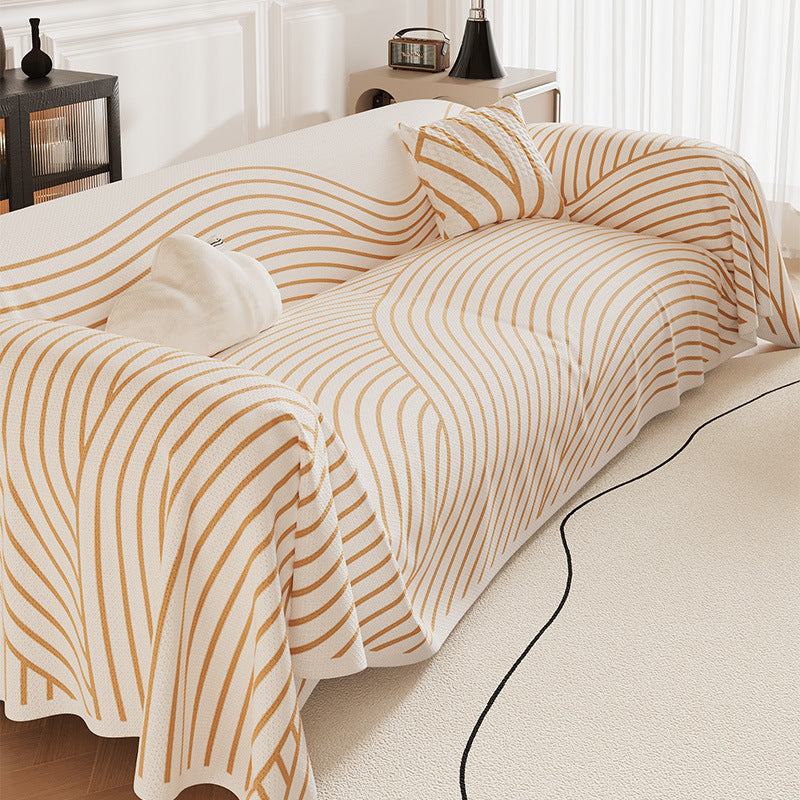 Contour-Fit Jacquard Sofa Throw Cover with Wave Stripe Drape