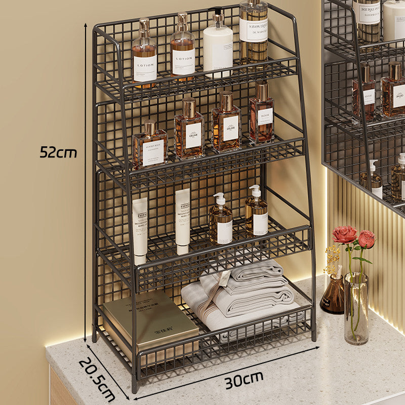 Winkelständer mit drei Drahtkörben und Gitterrückwand für geneigte Desktop-Mesh-Gepäckablage und -Thekenorganizer