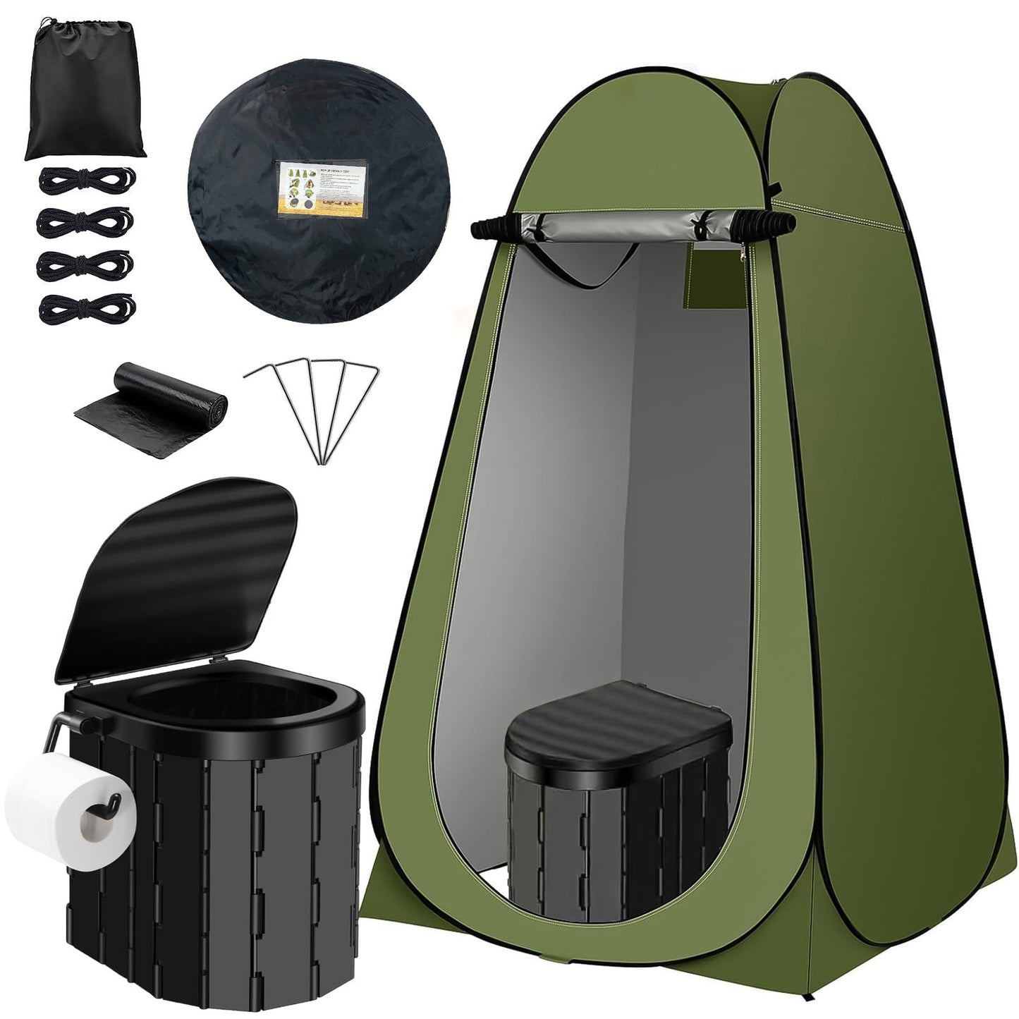 Tragbares Pop-up-Privatsphäre-Zelt und zusammenklappbares Camping-Toiletten-Kit mit vollständigem Zubehörset Brehn