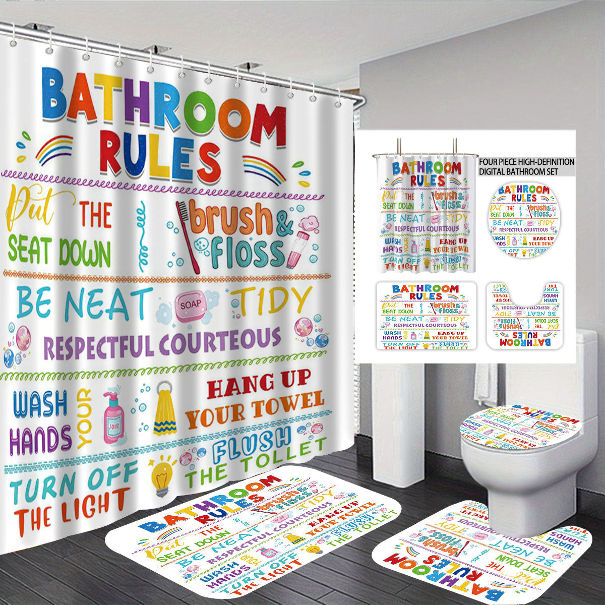 Badezimmerregeln Digitales Badezimmer-Dekor Set Brehn