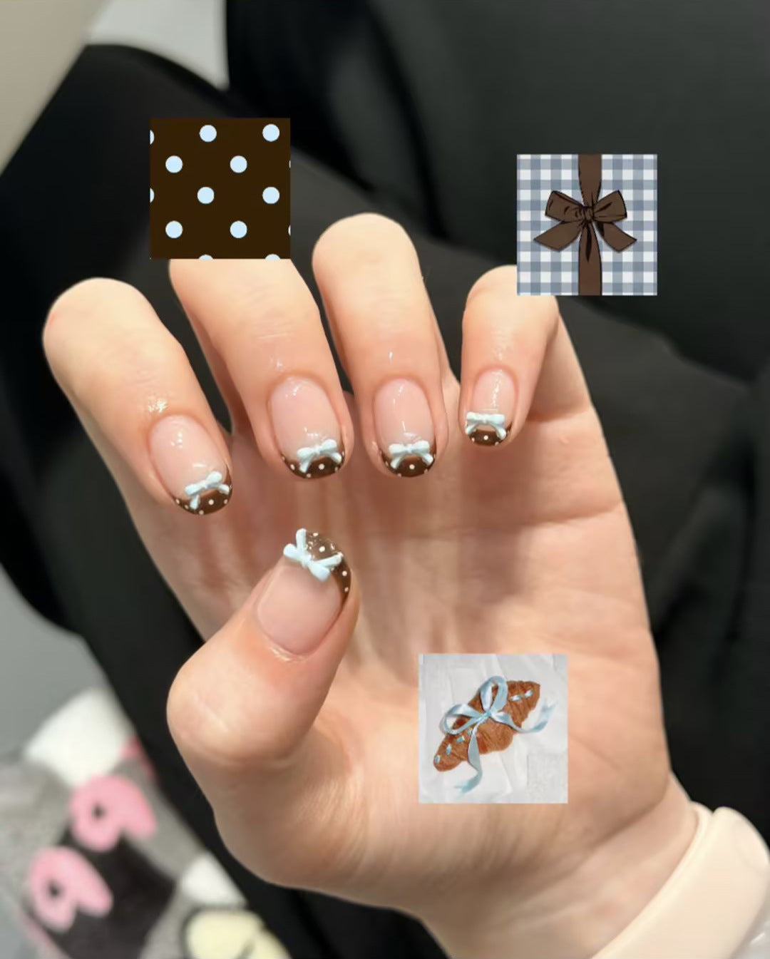 Kunstnagelset mit verspielten Schleifen und eleganten Punkten Brehn