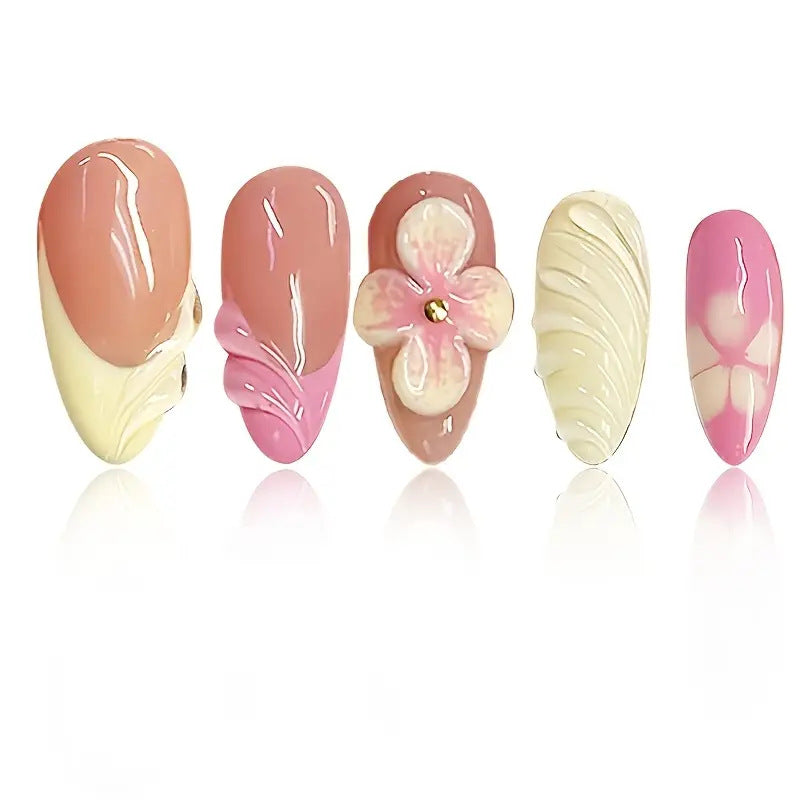 Künstlerische 3D Blumen Press-on Nagelkunst Brehn
