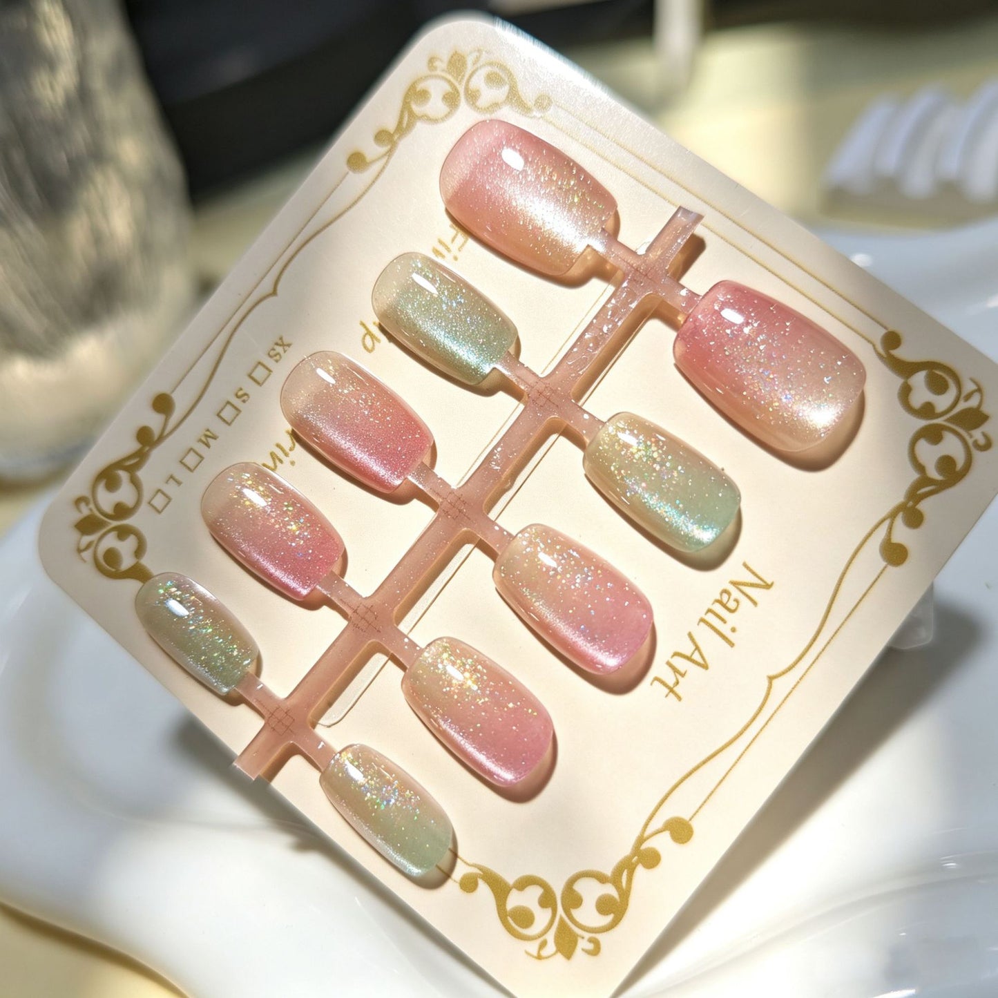 Iridescent Glitter Press-On Nagelspitzen Brehn
