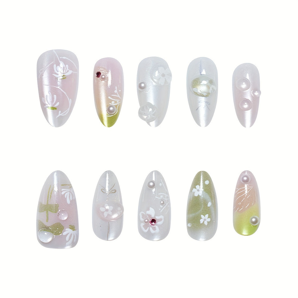 Blumige Künstliche Press-On Nagelset Brehn