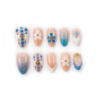 Künstlerisches Press-On Nagelkunst Set mit floralen und geometrischen Designs Brehn
