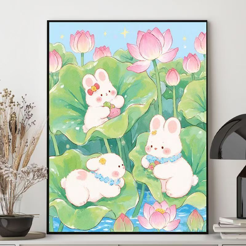 Niedliche Kaninchen-Themen-Illustration Leinwand Kunst Brehn