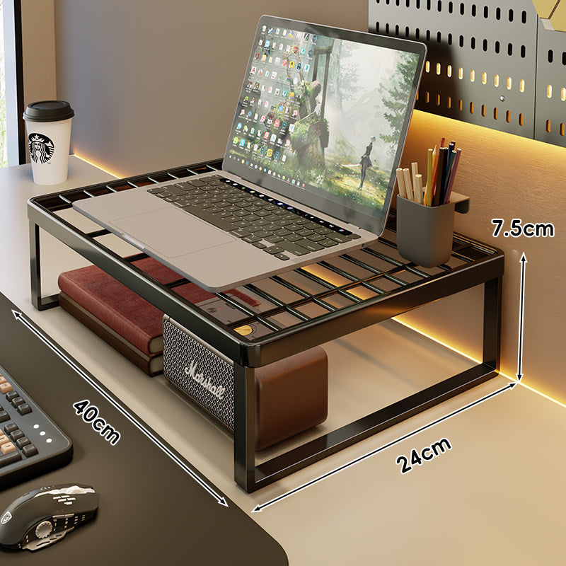 Belüftetes Metallgitter Laptop- und Monitorständer mit unterem Stauraumregal