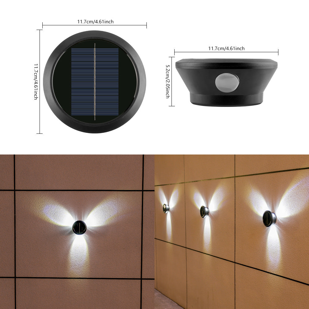 Runde Solar Wandleuchte mit Quad-Beam-LED dekorativer Außenwandleuchte und wetterfestem Gehäuse Brehn