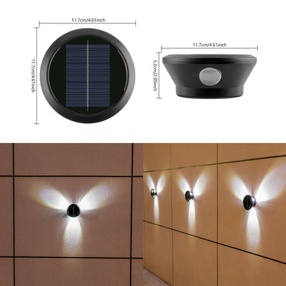 Runde Solar Wandleuchte mit Quad-Beam-LED dekorativer Außenwandleuchte und wetterfestem Gehäuse Brehn