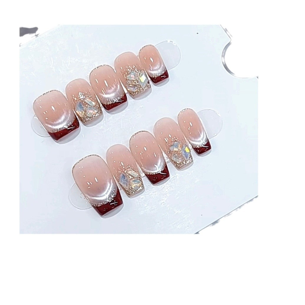 Elegante French Tip Design Press-On Nägel mit Glitter und dekorativen Akzenten Brehn