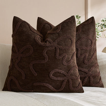Quadratisches, strukturiertes Loop-Appliqué-Leinen-Mischkissenbezug