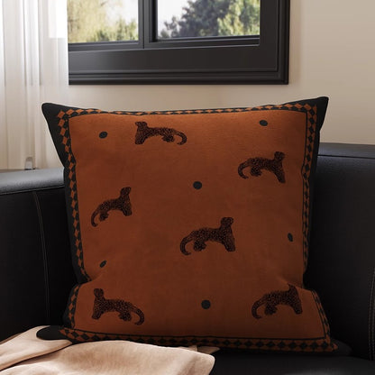 Square Velvet Accent Pillow Cover with Vintage Botanical Tapestry Print and Contrast Border