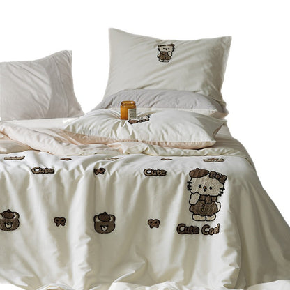 Besticktes tufted Baumwoll-Bettbezug-Set mit dekorativen Kissenbezügen