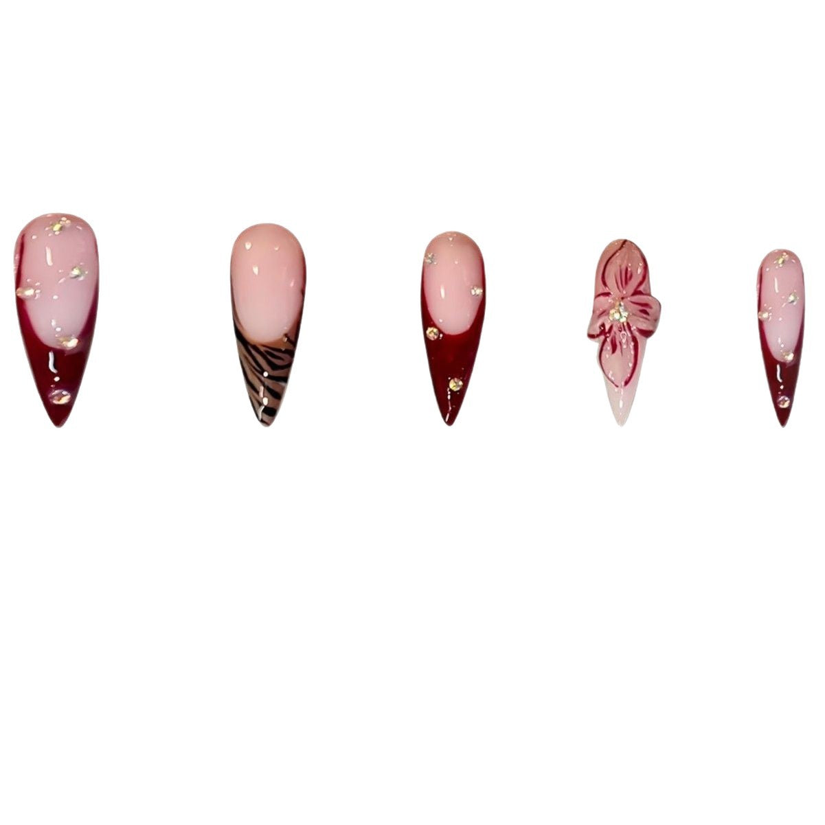 Künstlerische Florale Stiletto Press-On Nagelkunst Brehn