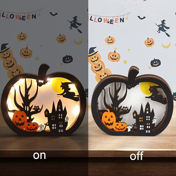 Holz-Deko-Set dreidimensionale Halloween-Schattenboxen mit LED-Beleuchtung und mehrlagigen Motiven