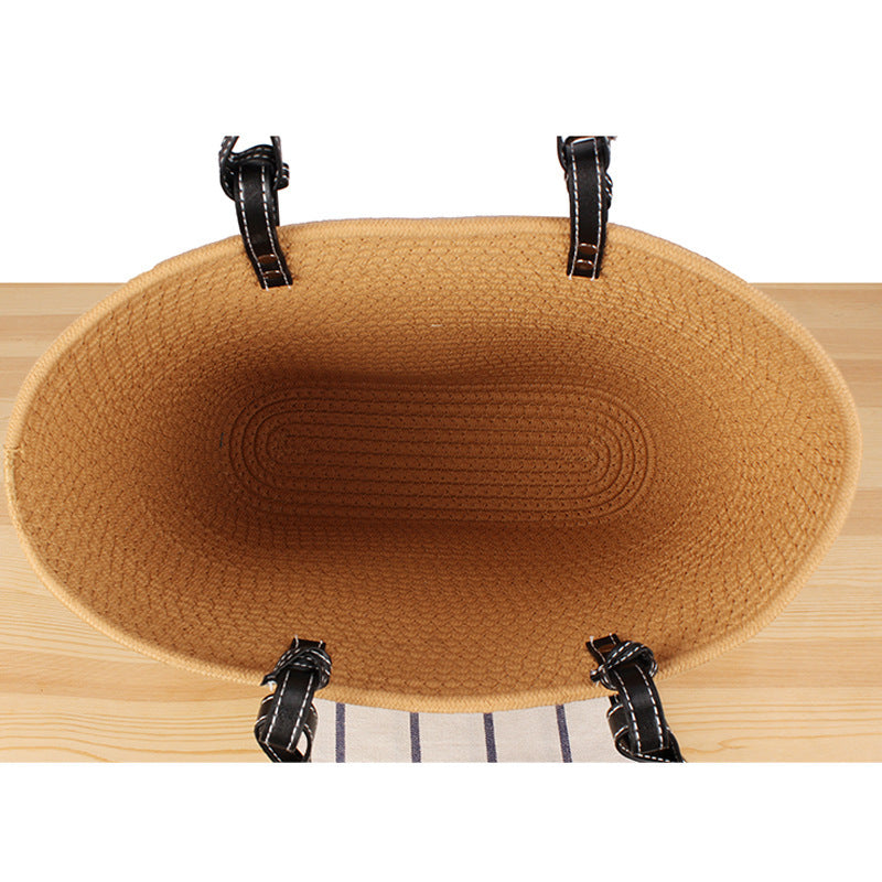 Elegante Strandtasche Aus Geflochtenem Naturmaterial mit Stilvollen Lederakzenten Brehn