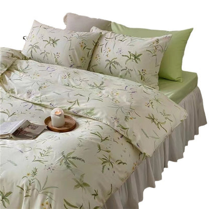 Bettbezug-Garnitur aus feinem Baumwollsatin mit aquarelliertem Blumenprint und atmungsaktivem Perkal-Effekt