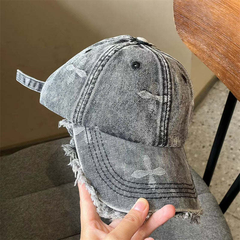 Damen Gealterte Denim Fransen Baseball Cap Brehn