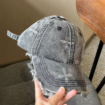 Damen Gealterte Denim Fransen Baseball Cap Brehn