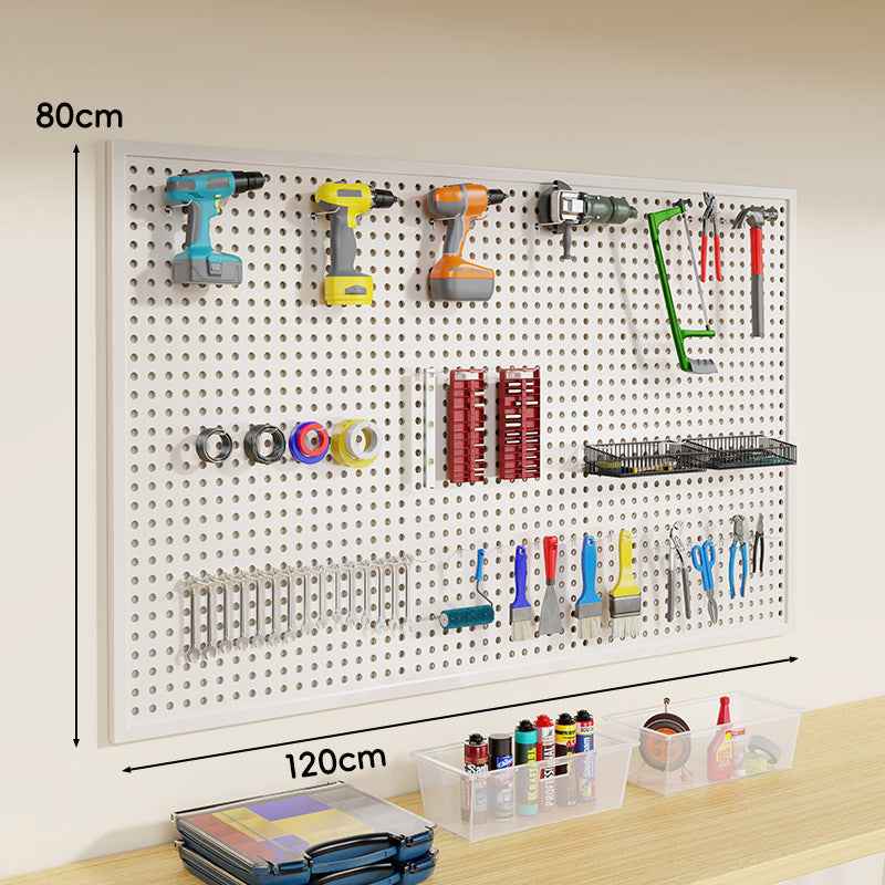 Wandmontierter Lochblech-Werkzeug-Pegboard-Organizer mit modularen Haken und Drahtkörben