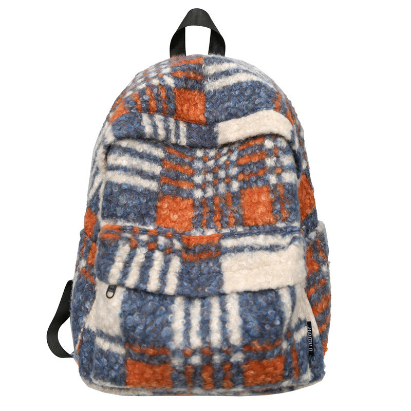 Gemütlicher Fleece Karierter Schulrucksack Brehn