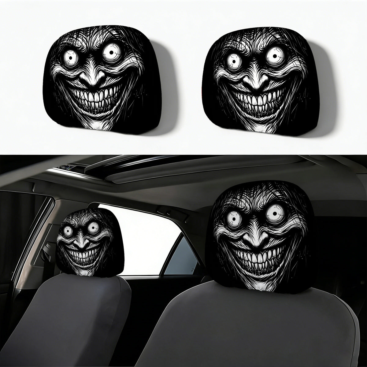 Auto-Kopfstützenbezug mit Retro-Horror-Motiv