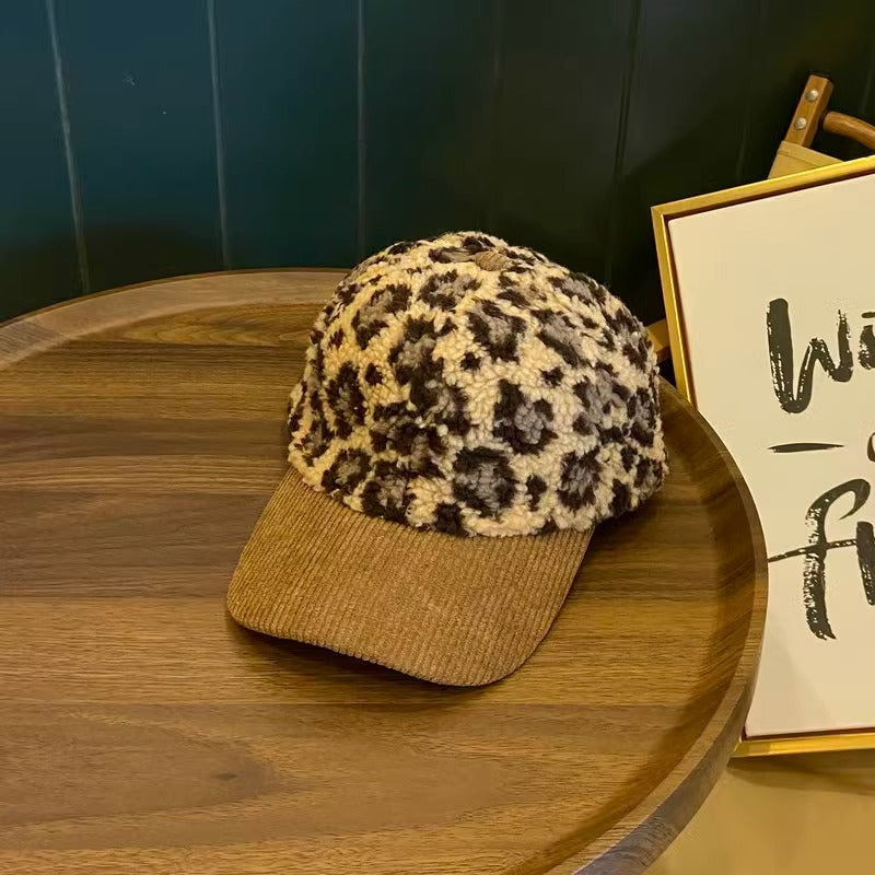 Damen Leopard-Print Fleece Baseballcap Brehn