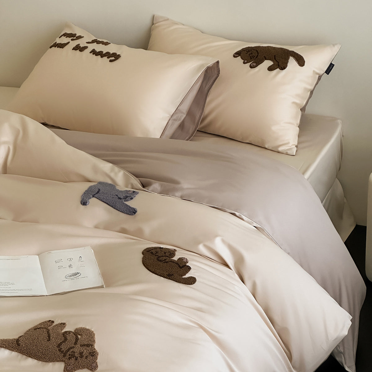 Gestepptes Appliziertes Baumwollsatin Bettbezug-Set mit Plüschtiermotiven