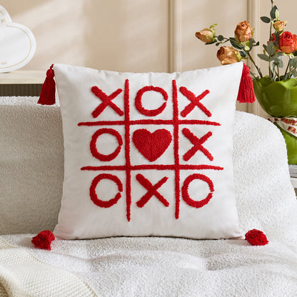 Gepolstertes Tic-Tac-Toe Chenille Dekoratives Wurfkissen mit Eckenquasten
