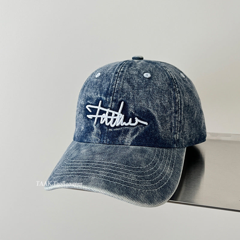 Damen Vintage Denim Bestickte Baseballmütze Brehn