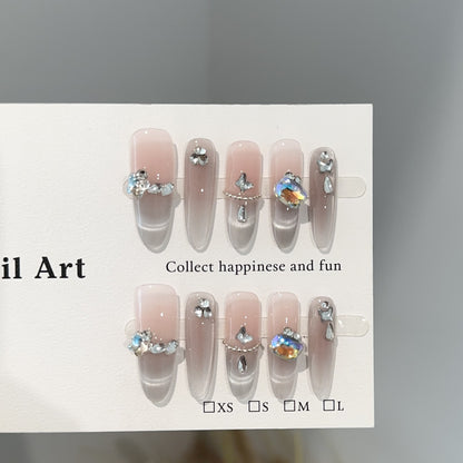 Elegantes mit Edelsteinen verziertes Press-On Nagelkunst-Set