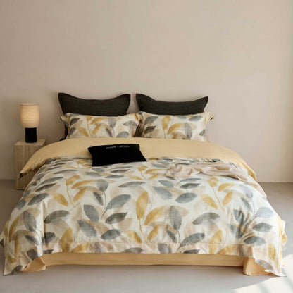 Wendbare Baumwollsatin Blumenbettwäsche mit besticktem Saum und Kopfkissenbezügen