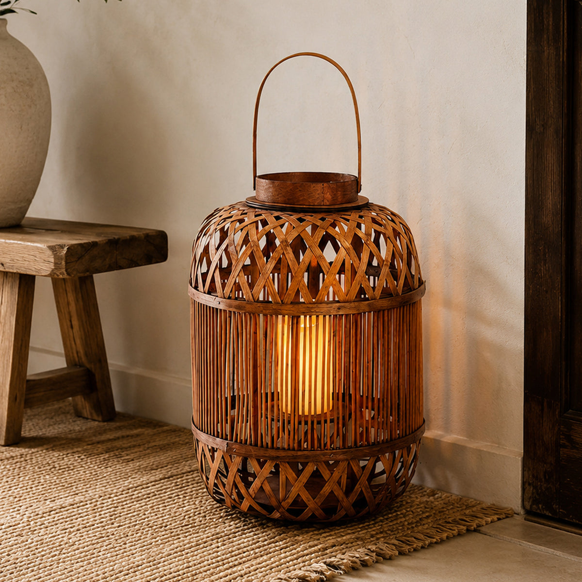 Stilvolle Handgefertigte Rattan-Laterne Brehn