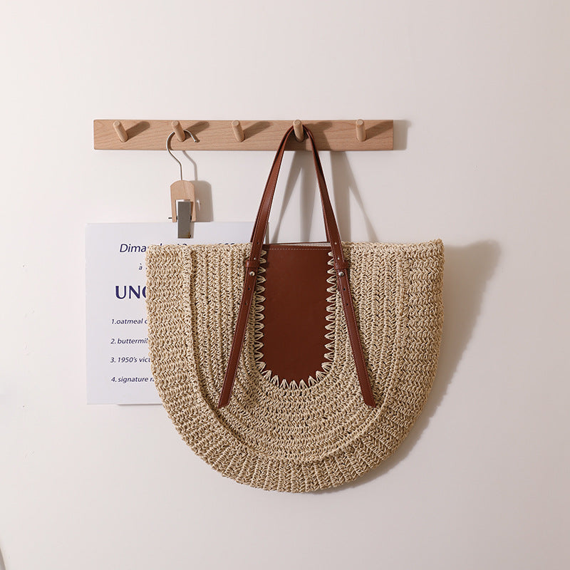 Elegante Handgefertigte Basttasche mit Lederakzenten Brehn