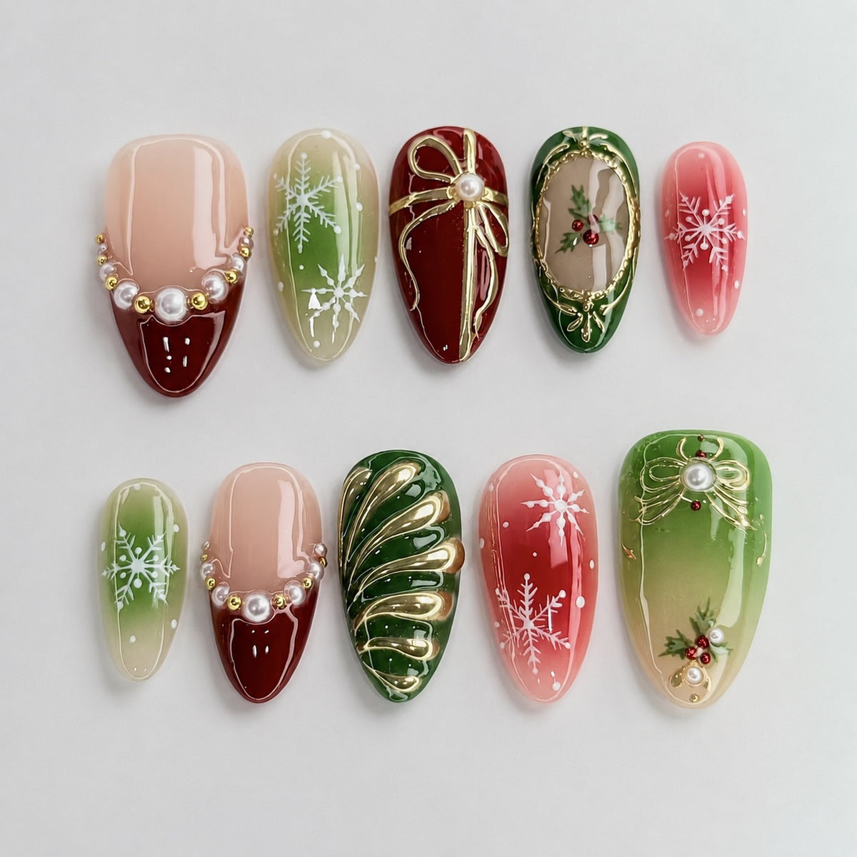 Künstliches Kunstnagelset mit festlichen Weihnachtsmotiven Brehn