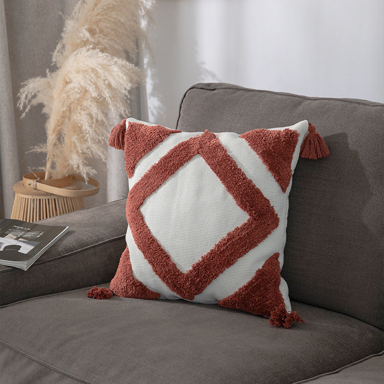 Gewebter Zierkissenbezug mit hohem Flor, Diamant-Tufting und Quasten Brehn