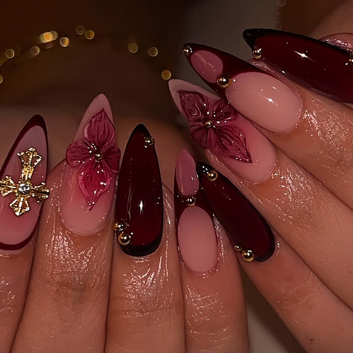 Premium Künstlerische Florale Stiletto Press-On Nägel Brehn
