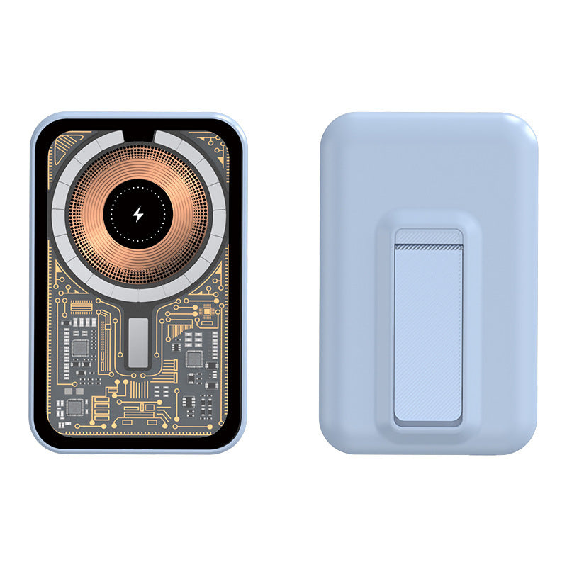 Tragbare Powerbank mit innovativer kabelloser Ladefunktion und integriertem Standfuß Brehn