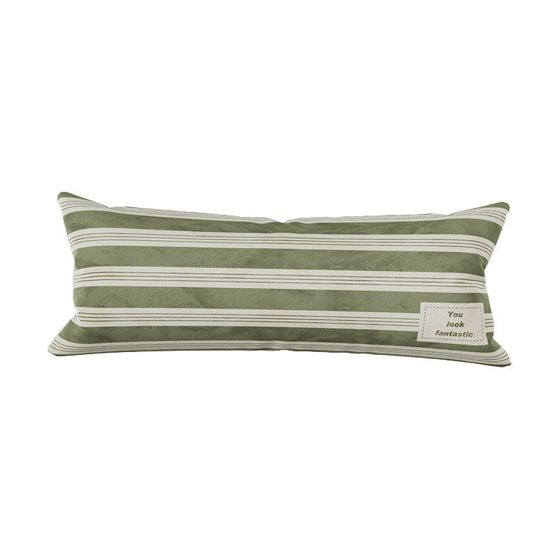Plush Striped Lumbar Support Throw Pillow with Motivational Patch