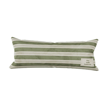 Plush Striped Lumbar Support Throw Pillow with Motivational Patch