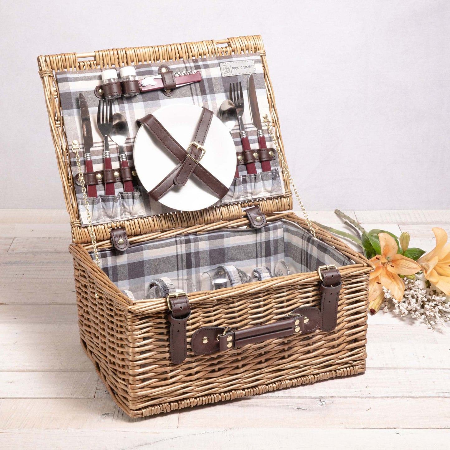 Damen Hochwertiger Picknickkorb mit integriertem Geschirrset und isolierter Innentasche Brehn