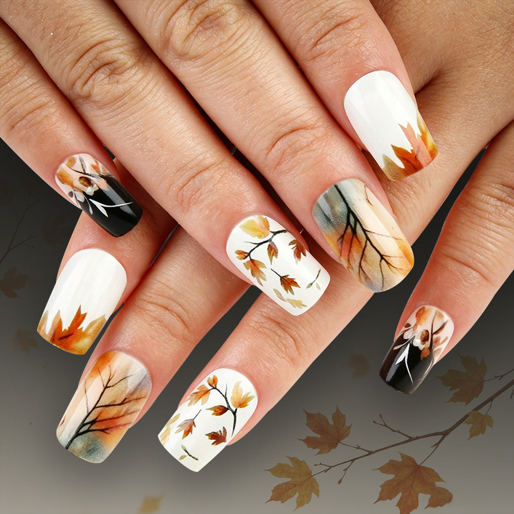 Künstlerische herbstliche Press-On Nägel Brehn