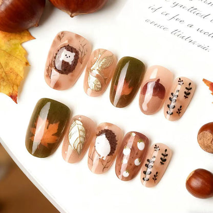 Künstlerisches herbstliches Press-On Nagelkunst Set Brehn