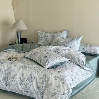 Luxus Wendbar Baumwoll-Satin Floral Bettbezug Set mit Kissenbezügen und Spannbettlaken