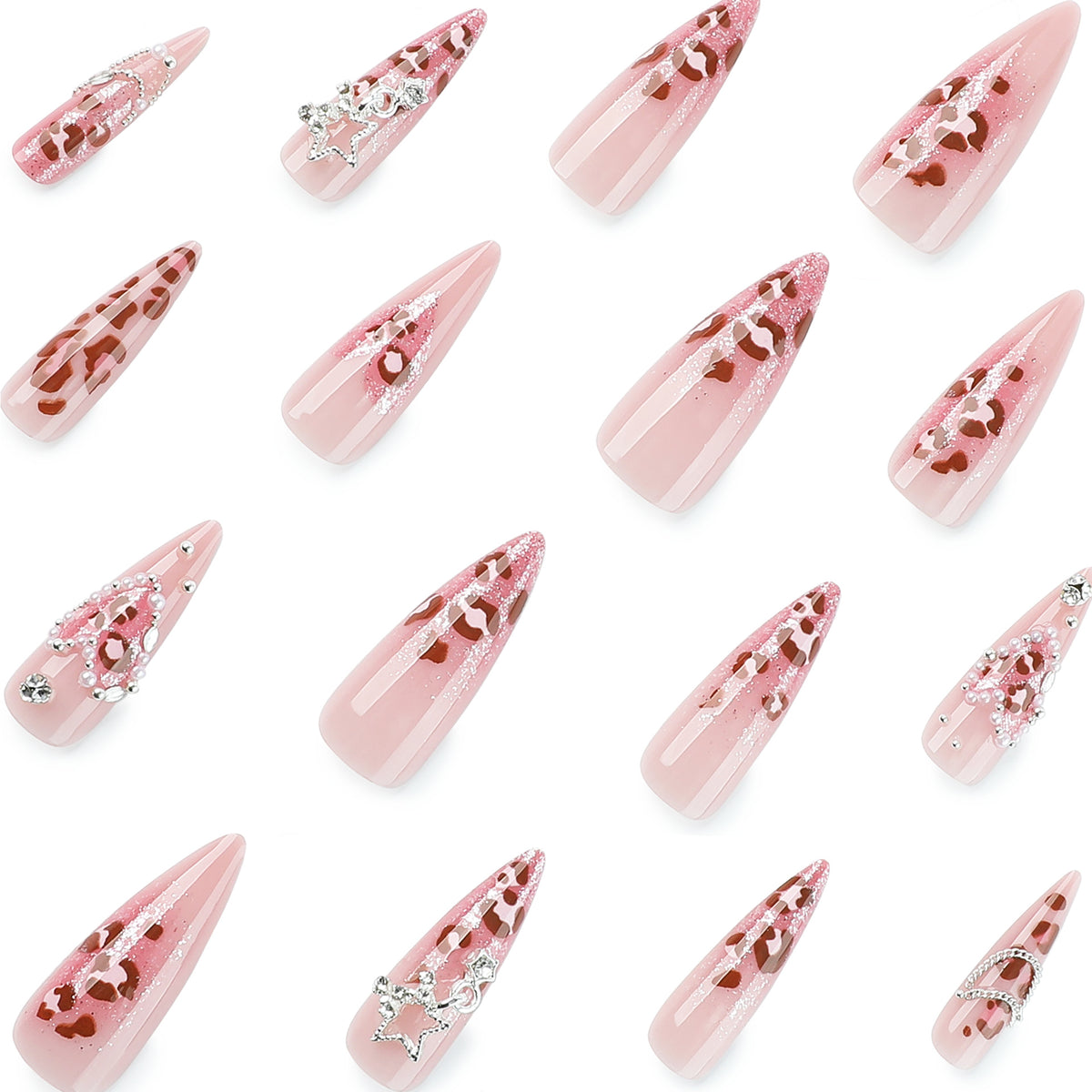 Kunstvolle Stiletto-Nägel mit Glitzer- und Schmuckakzenten Brehn