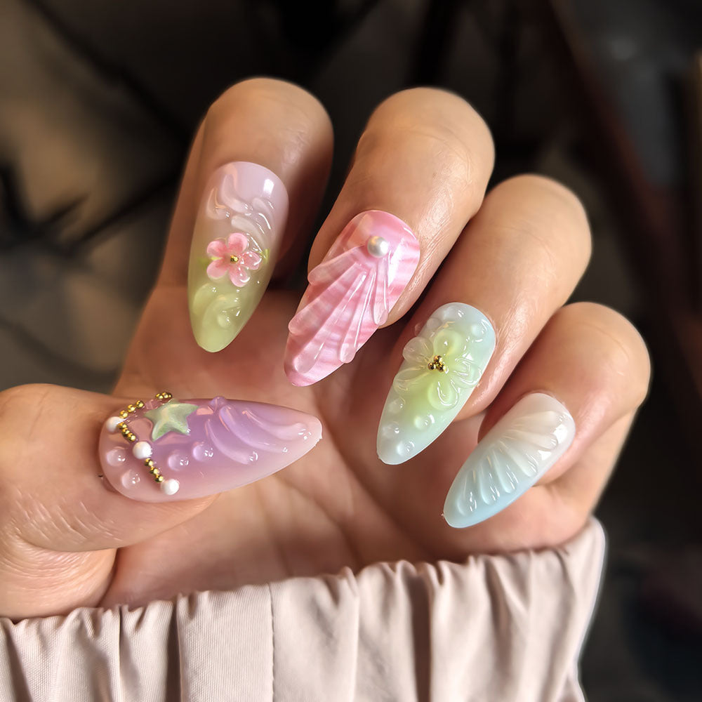 Künstlerisch Natur-inspiriertes Press-On Nagelset Brehn