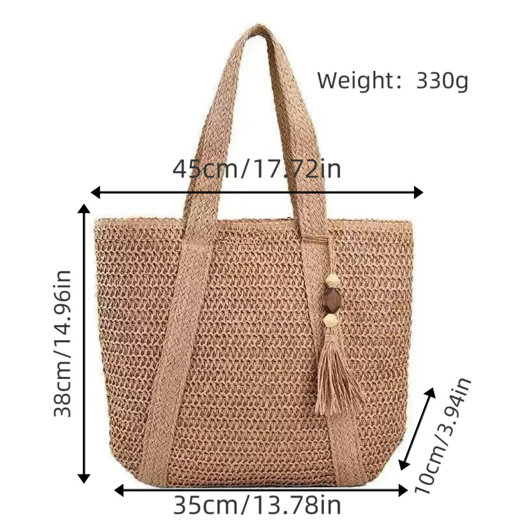 Geflochtene Strandtasche mit Fransigem Detail Brehn