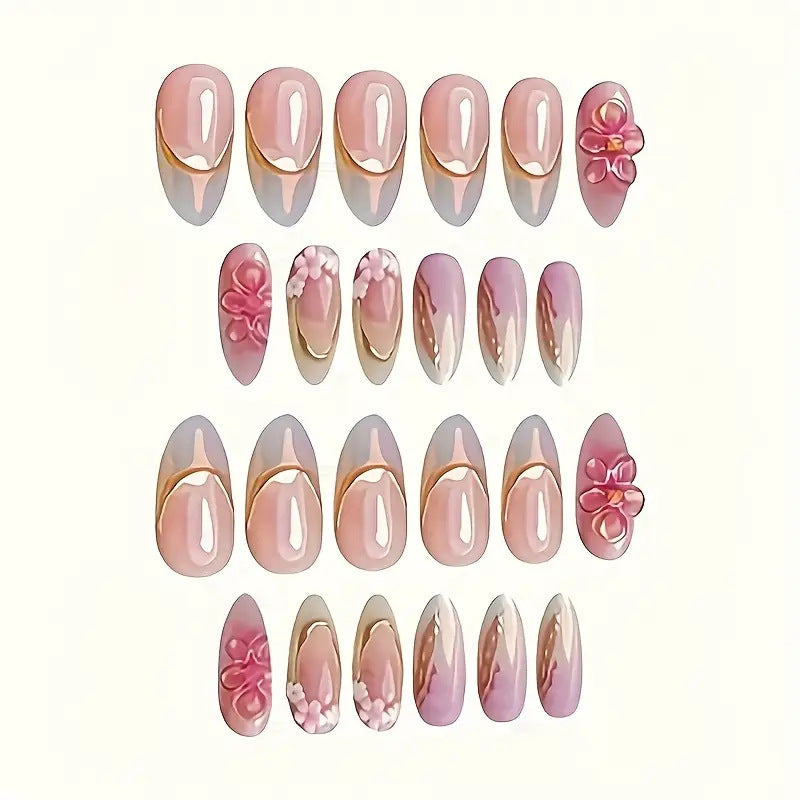 Floral Verziertes Press-On Nagelkunst Set Brehn