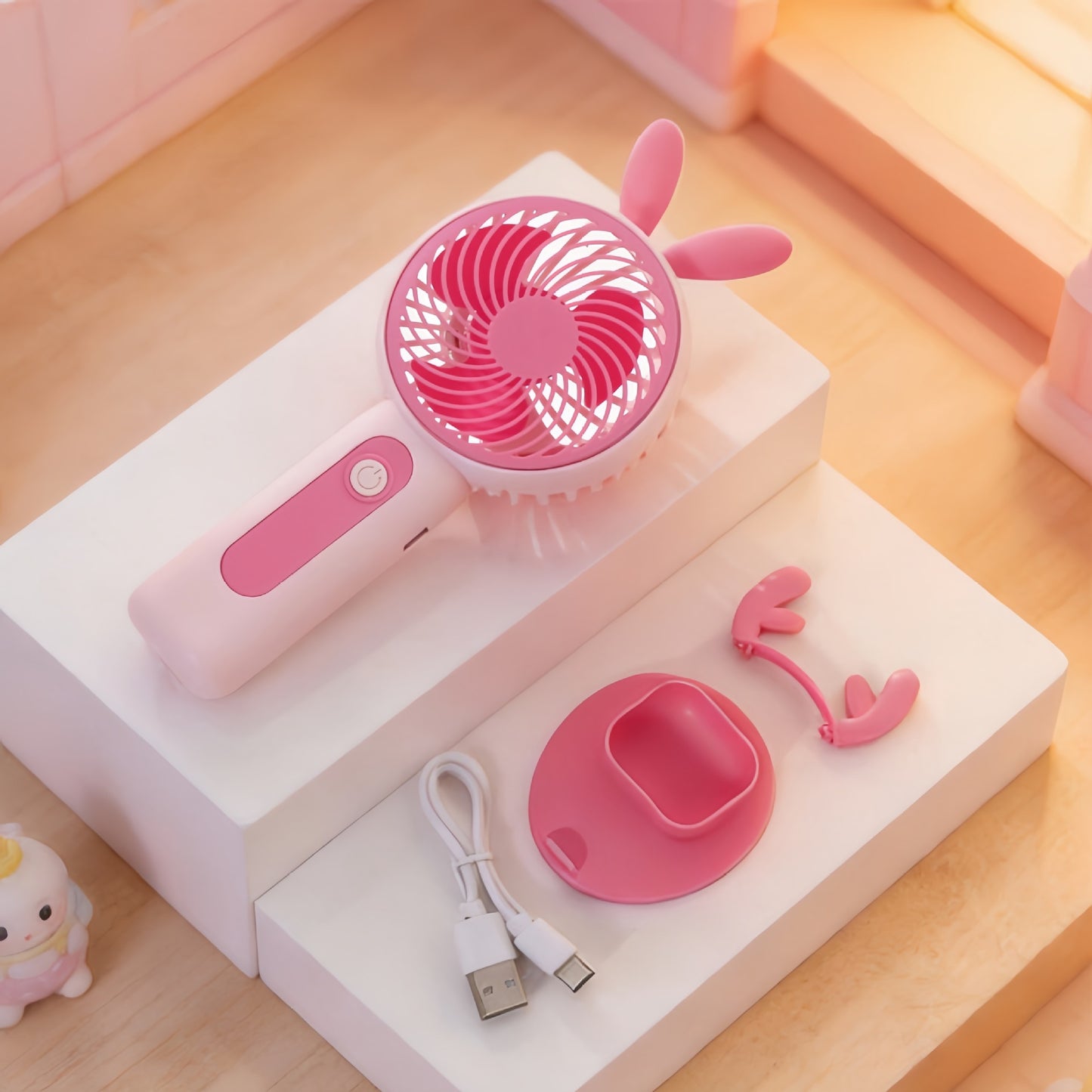 Damen Tragbarer Handventilator mit süßem Hasenmotivi Brehn