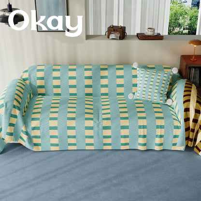 Stretch-Fit Quilted Sofa Slipcover with Pom-Pom Accent Pillowcase